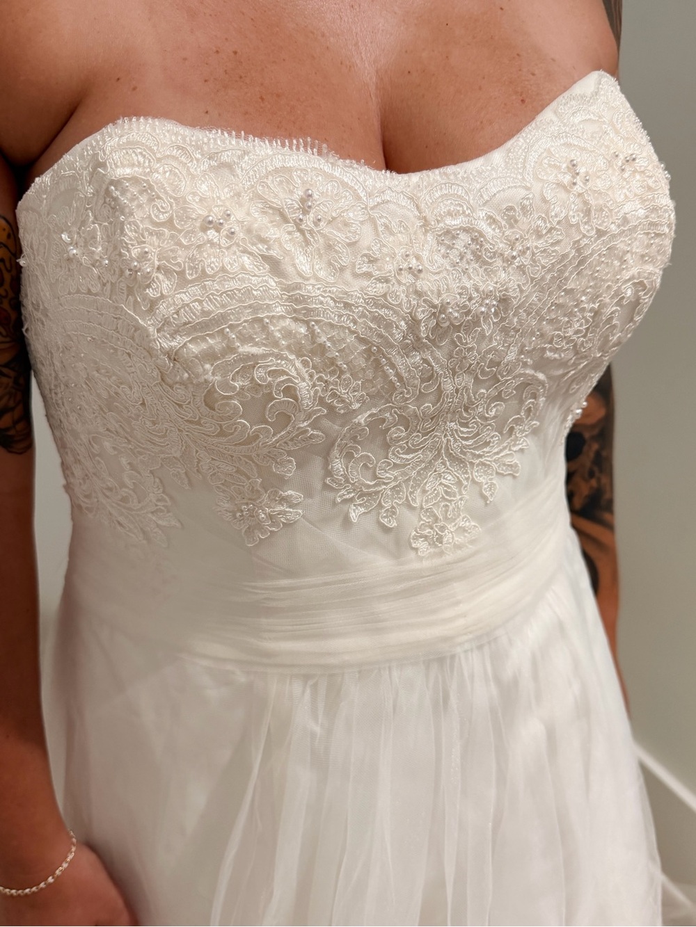 Strapless White Lace Bodice Dress